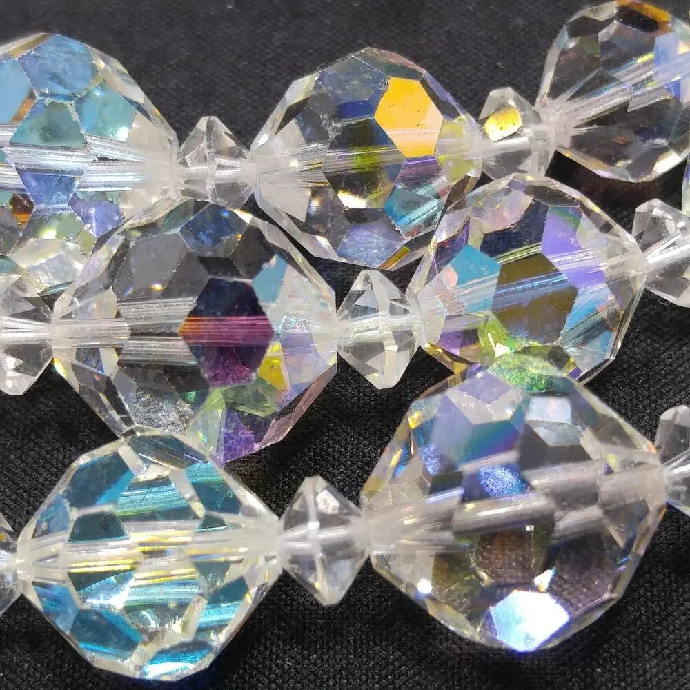 Vintage AB Crystal Necklace Set 1950s Triple Strand Earrings